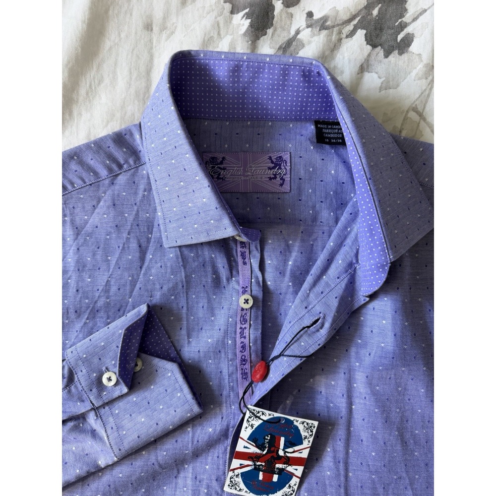 NWT English Laundry Purple Dotted Casual Dress Button Up Shirt Designer London